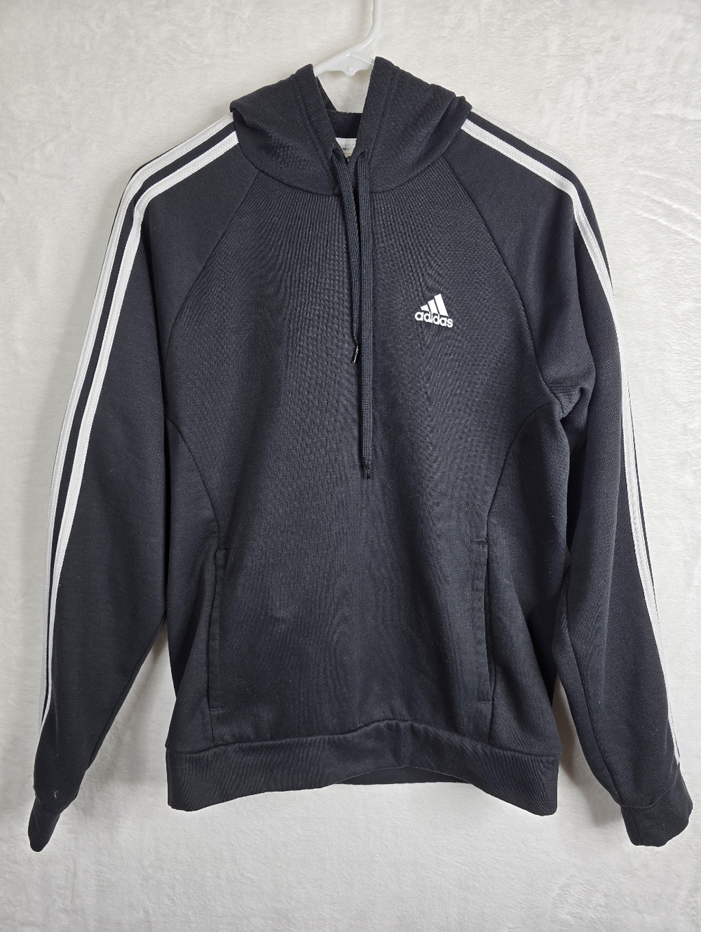 Adidas Black Classic 3 Stripe Hoodie Pullover Men’s Small Athleisure Unisex